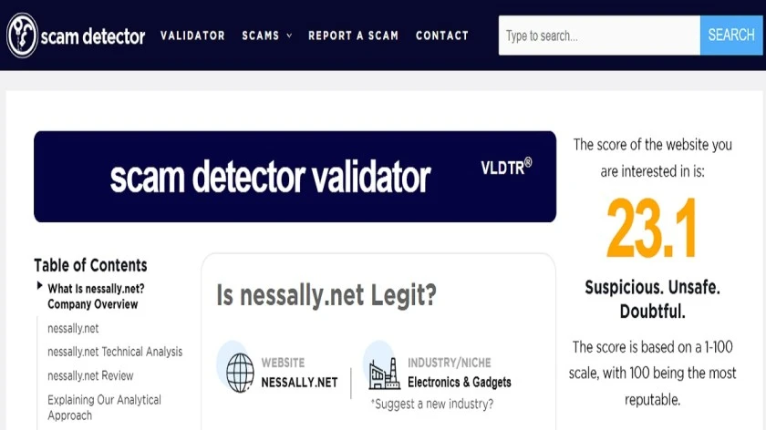 Nessally review 2026 showing warning signs and safety analysis for the nessally net online shopping website.