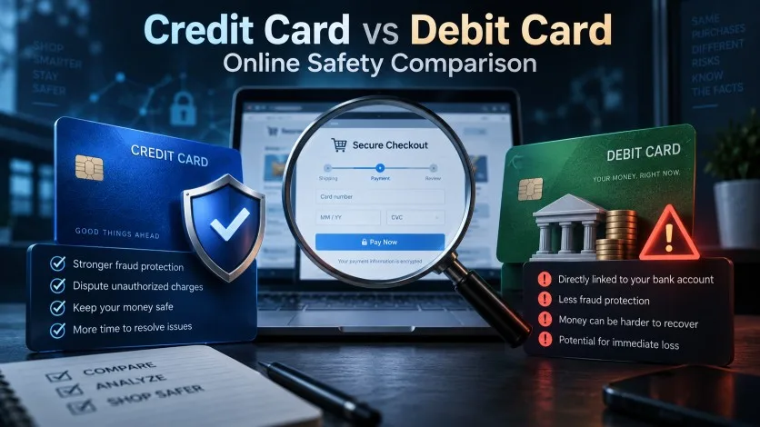 Credit card vs debit card safety online comparison for secure online shopping